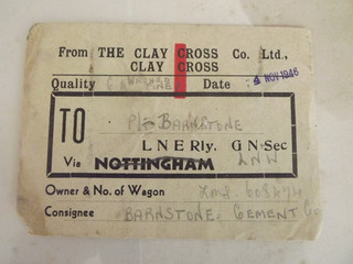 wagon label. Clay Cross