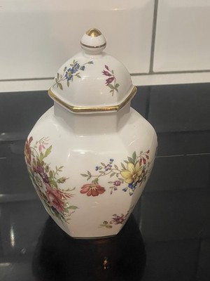 Atemberaubender englischer Fine Bone China sechseckiger Topf mit Deckel Blumen Gold