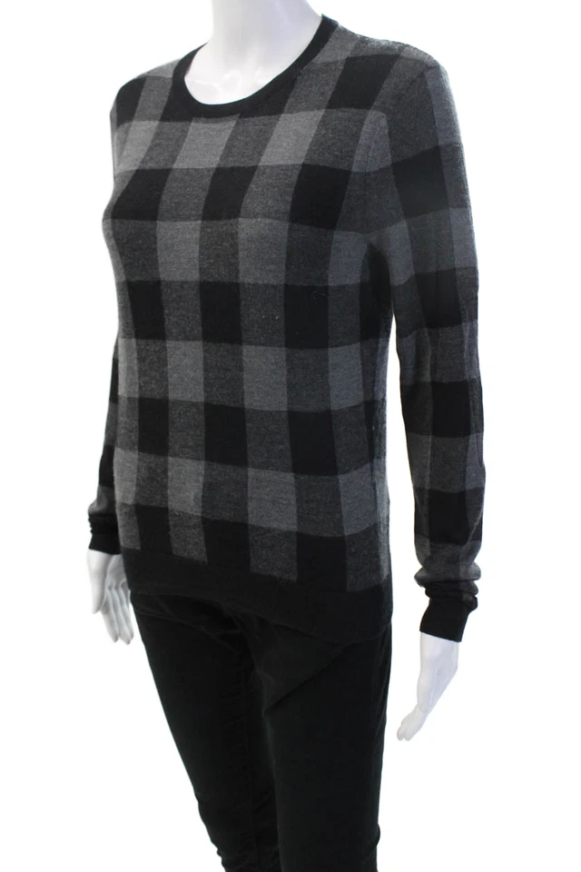 Женский пуловер Theory черный клетчатый из кашемировой смеси с круглым вырезом размер S - Изображение 2 из 4