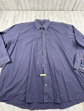 Stafford Button Down Shirt Men's 20, 36-37 Blue With Rust Red Check Pattern