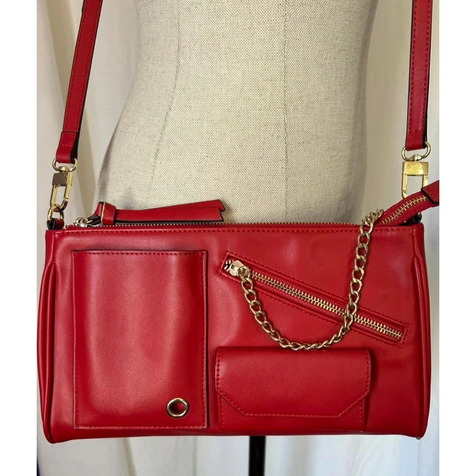 NEIMAN MARCUS Rojo Bandolera Bolso de Hombro Correa Extraíble Bolsillos Sólidos Cremallera Foto 2 de 4