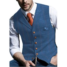 Men Suit Vest V Neck Wedding Business Casual Groom Groomsmen Fitted Waistcoat