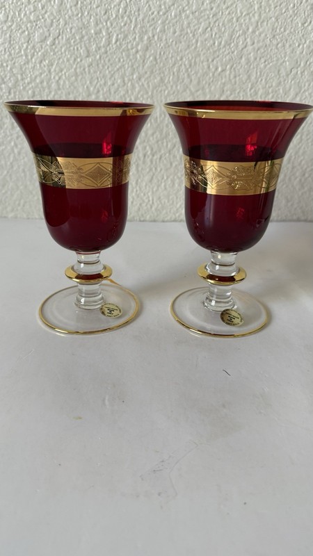 Italian Murano Ruby Red 24K Hand Made Goblet Vetri Artistici Decorati New