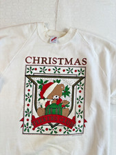 Vintage Christmas Teddy Bear Long Sleeve Sweatshirt Women Large Jerzees