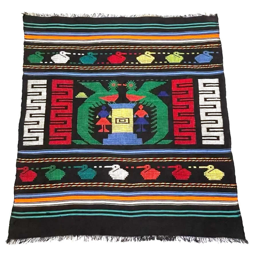 Handwoven Guatemalan Cotton Tabletop Wall Decor Green Exotic Bird Folk Art 24" - Image 2 of 4