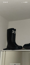 Chanel kniehohe Stiefel schwarz CC-Logo runde...