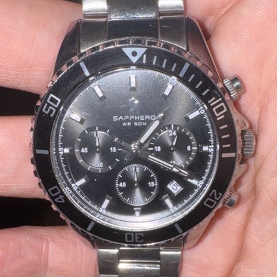 Sapphero Men s Chronograph Watch Stainless Steel Black Dial Quartz Working