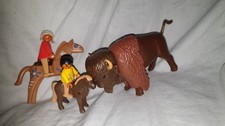 Vintage Playmobil 1988 Gehörnter Bison Büffel Tier selten + Indianer Figuren & Pferd