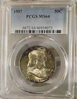 1957 Benjamin Franklin Half Dollar- NGC MS 64, Original Toning, Pq Eye Appeal