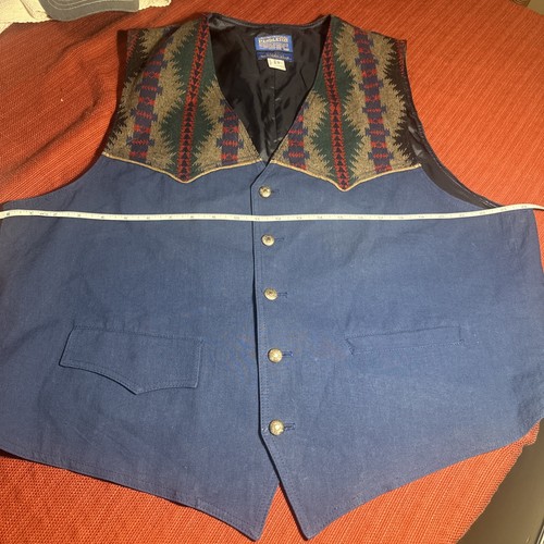 Pendleton High Grade Western Wear Blue Button Vest Denim Men's Size Small - Picture 5 of 8