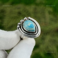 Birthday Gift For Her Natural Larimar Multi Stone Adjustable Ring 925 Silver