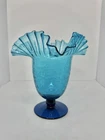 Vintage MCM Blenko Glass 388 Vase In Crackle Turquoise Pre-designer 8.75”