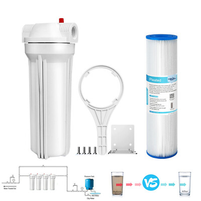 10 Inch Whole House Water Filter Housing Filtration 2.5x10'' Pleated Sediment Set