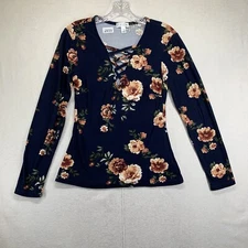 J for Justify Women Top Small Floral Goth Dark Academia Long Sleeve Stretch