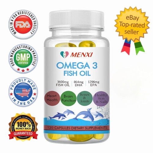 Omega 3 Fish Oil Capsules 3x Strength 3600mg EPA & DHA, Highest Potency 120caps - Picture 1 of 12