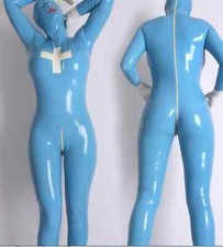 100% lateksowa gumowa guma niebieskie rajstopy catsuit maska całego ciała 0,4 mm s-xxl
