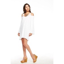 NWT CHASER White Jersey Double V Cold Shoulder Bell Sleeve Mini Dress Medium