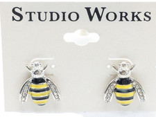 Studio Works Bumble Bee Stud Earrings Silver Tone NOS