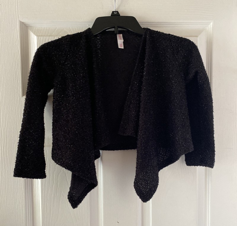 Sz 6x Girl’s Shiny Black Bolero Cropped Waterfall Sweater