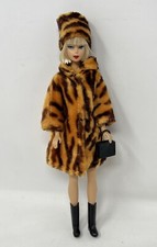 Vintage Barbie Clothes Clone Doll Outfit Tiger Print Faux Fur Coat Hat Boots Bag