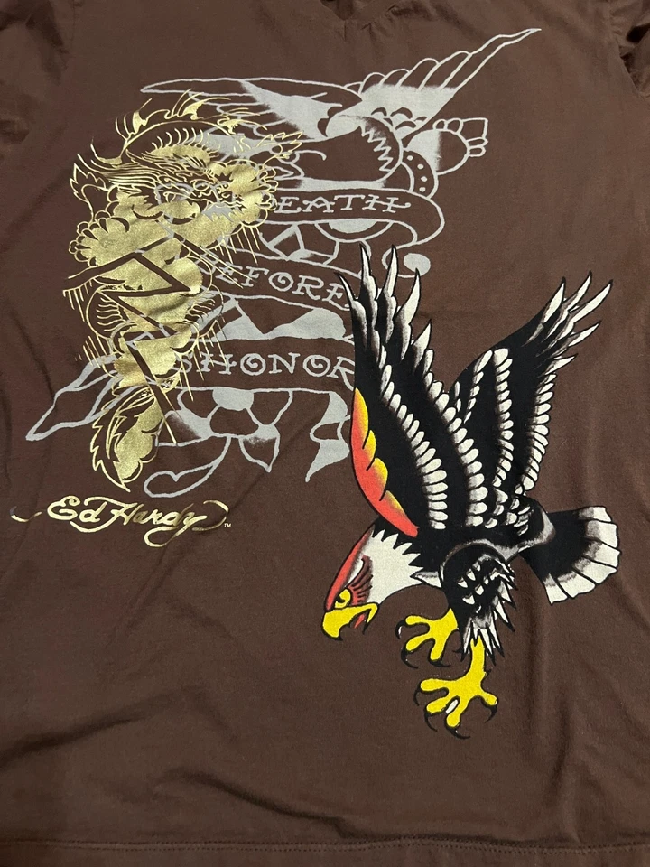 Vintage Y2K Ed Hardy, V- Neck Men's T- Shirt XL, 100% Authentic. Eagle. - Image 2 of 4