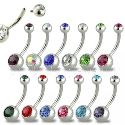 Luxe Modz 14g Belly Button Ring, Double Jewel High Polish Surgical Steel, Clear Cubic Zirconia Gems, USA Made