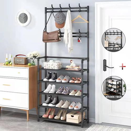 Metal Coat and Hat Stand Shoe Rack 4 5 Tier Storage Shelf 8Hook Coat Rack Hanger eBay