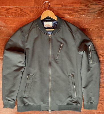 Your Neighbors Men s Black Marius Nylon Bomber Jacket Sz XL (Good Condition)