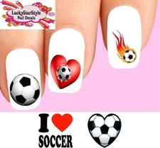 Waterslide Nail Decals Set of 20 - Soccer Ball Flames Heart Assorted 