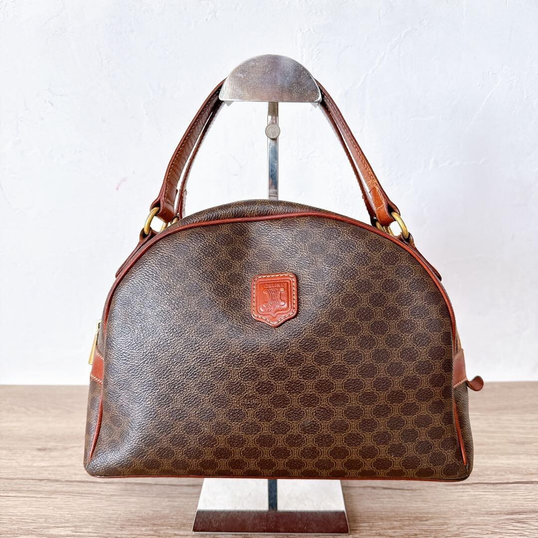 CELINE Macadam Hand bag logo PVC Leather zip color Brown fashion