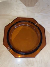 Vintage Mid Century Modern MCM Heavy Amber Glass Cigar Cigarette Ashtray Hexagon