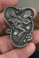 Vintage Torino Pewter FAIRY Set Brooch/Pin Trinket Box