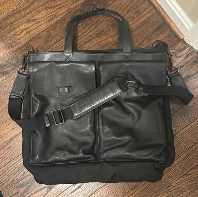 tumi santa monica whitfield helmet tote - black nylon and leather