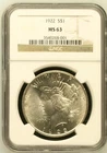1922 Peace Silver Dollar NGC MS63 Free Shipping Actual coin shown(510)