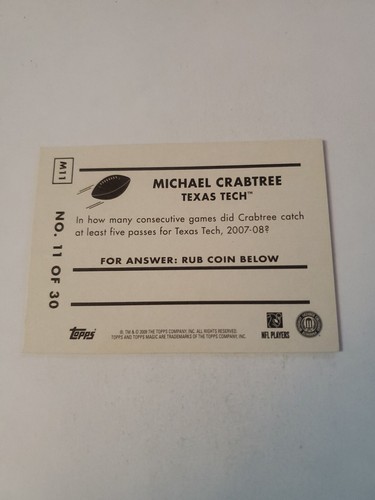 Michael Crabtree 2009 Topps Magic Football - 1948 #M11 - Texas Tech - Imagen 2 de 2