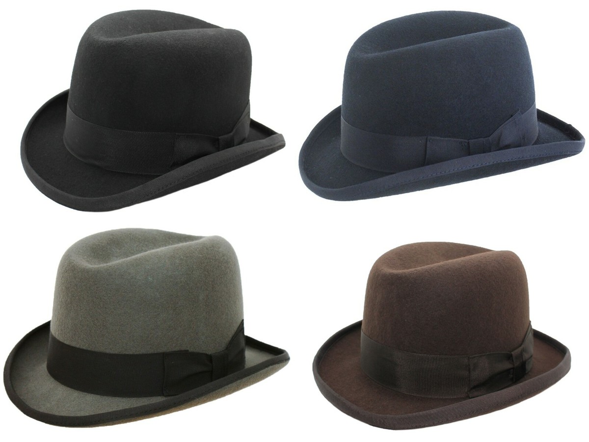High Quality Wool Homburg Hat Hard Top Churchill Felt Trilby Sizes  Colours