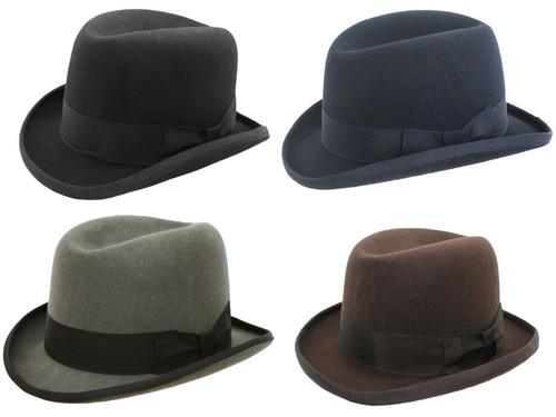 High Quality Wool Homburg Hat Hard Top 