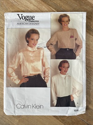 Vintage Vogue Patterns 1230 American Designer Calvin Klein Blouse Sz 10 UNCUT
