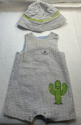 Baby Boys 2-Pc 6Month Cotton Bucket Hat & Henley Cactus Romper Set CL00