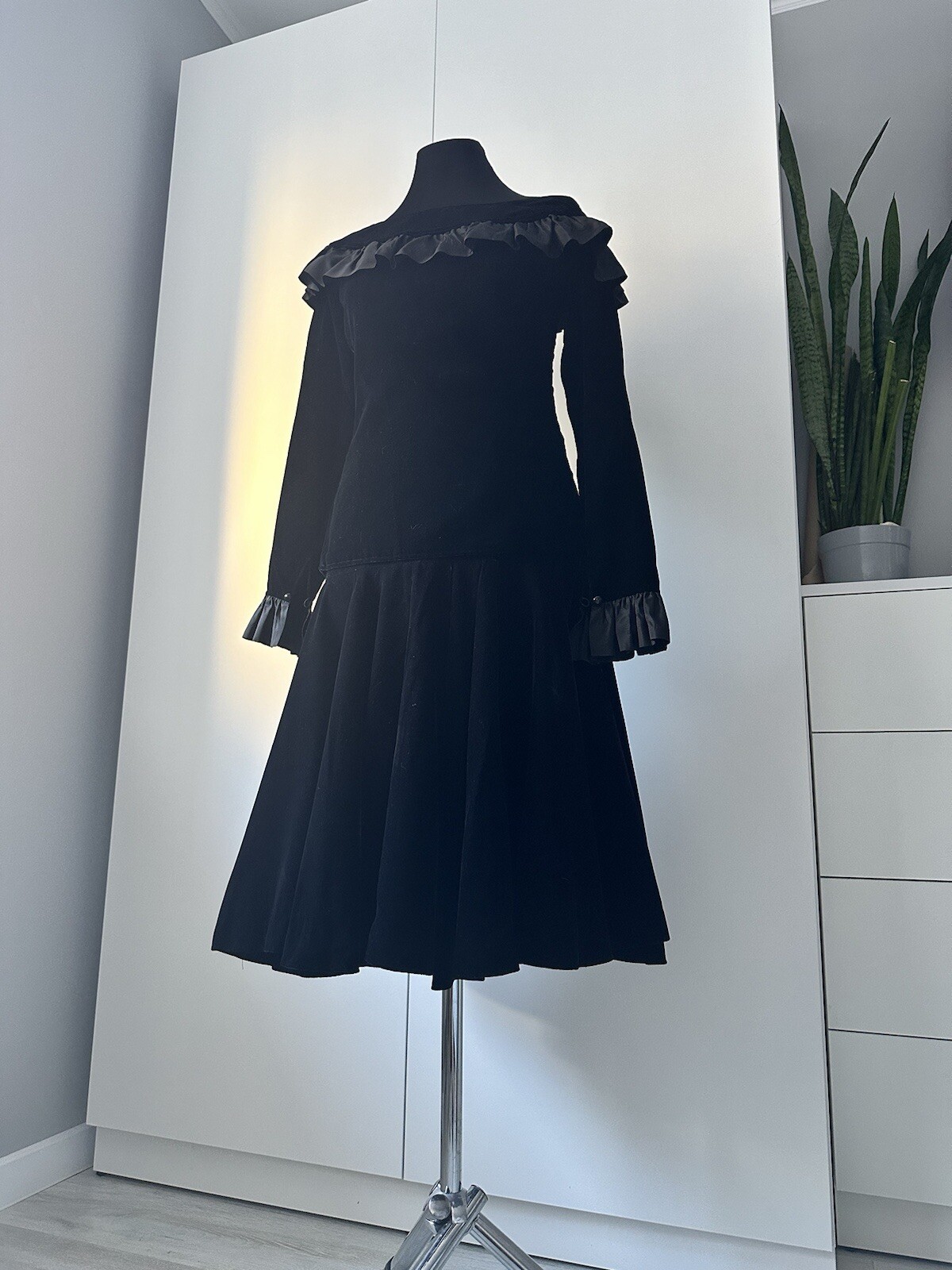 Yves Saint Laurent tuta donna velluto nero top gonna taglia 40 set