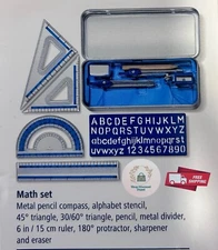 Staedtler Math Set 4" Bundle Clear 10 Piece Set Stencil Compass Ruler Triangle