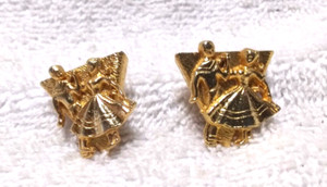 Gold Plated Square Dancing Western Couple Collar Tips Great Vintage Condition