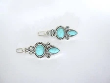 Set of 2 extra small metal turquoise blue stone barrette hair clip for fine thin
