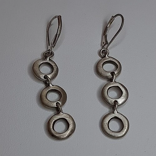 Vtg 925 Sterling Silver Earrings Triple Ring Loop Circle Dangle  Lever Back 5.8g