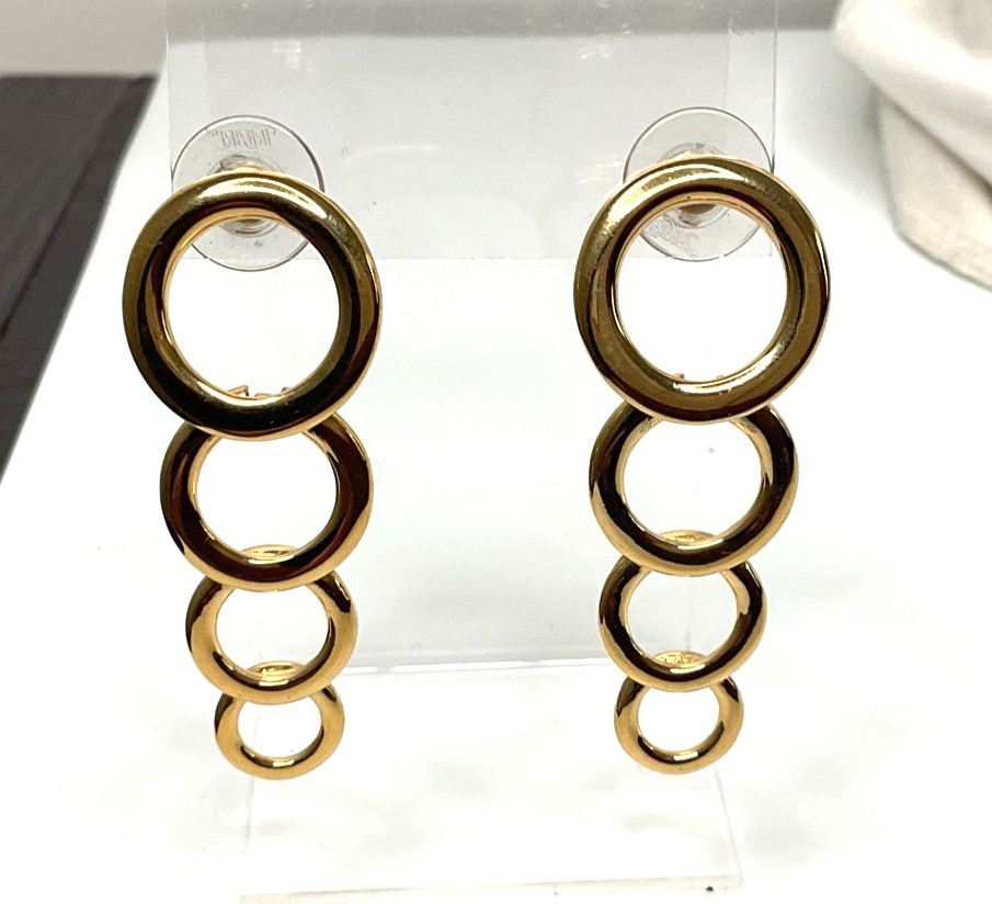 Trifari Interlocking Circle Long Dangle Pierced E… - image 1