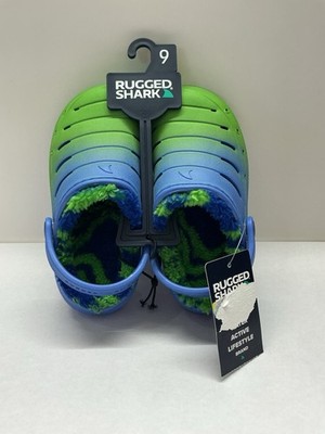Rugged Shark Slip On Clogs Sandals Little Boys Size 9 Blue Green And Lined NEW