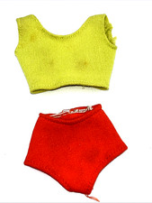 Vintage Midge Barbie Bathing Suit Knit Yellow Top Orange Bottoms 1012 1964