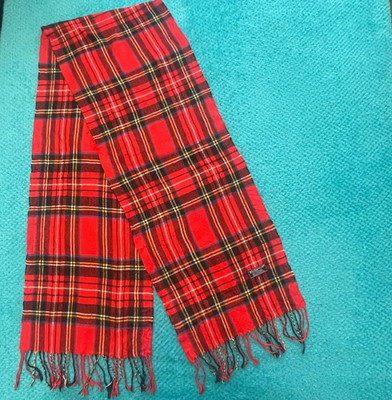 Burberry Vintage Schal rot, mit schwarz und creme karierter Wolle 180/32 cm Preloved