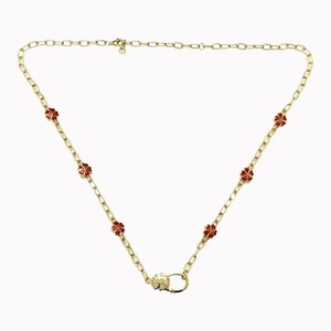 Authentic 925 Silver Gold Plated Necklace Red Enamel Flowers & Rainbow Moonstone Clasp 18'