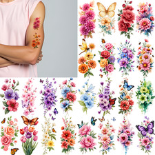 9pcs Temporary Tattoo Waterproof Long-lasting Body Stickers Garden Blooms